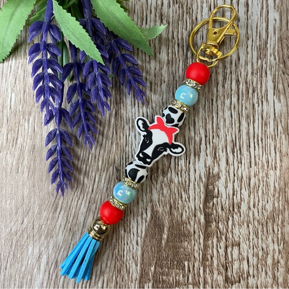 Keychain Cow Dino Cat Police Handcrafted Artisan Silicone Beaded Bracelet Key - Picture 4 of 13